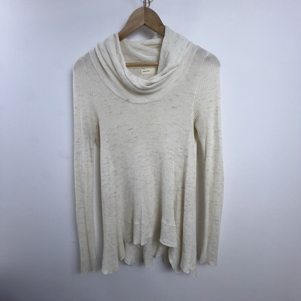 Anthropologie Tunic Sweater Size Med Sleeping on Snow Ivory Cowl Neck Rib Knit